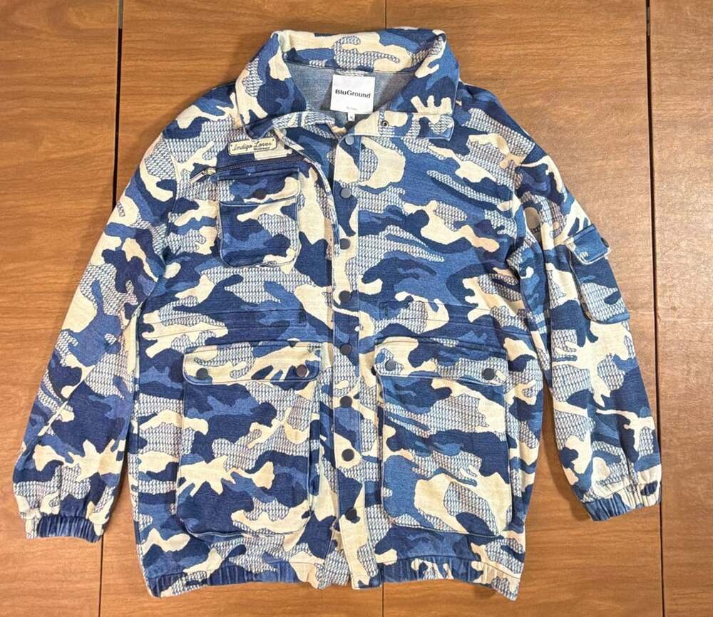 BluGround Jacket Size M Blue Camo Utility Pocket Denim Style